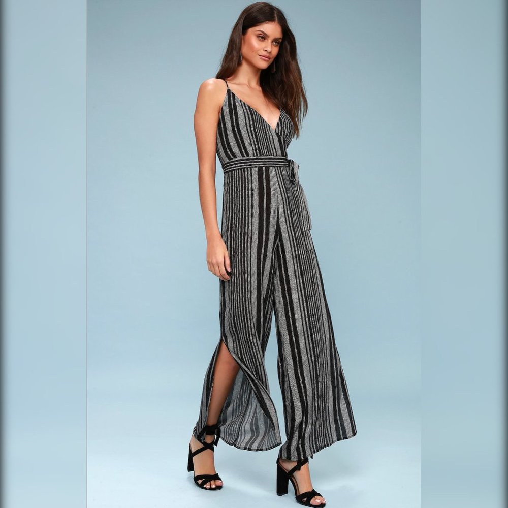 Lulus - Black Striped Wide-Leg Jumpsuit - Size Small - NWT